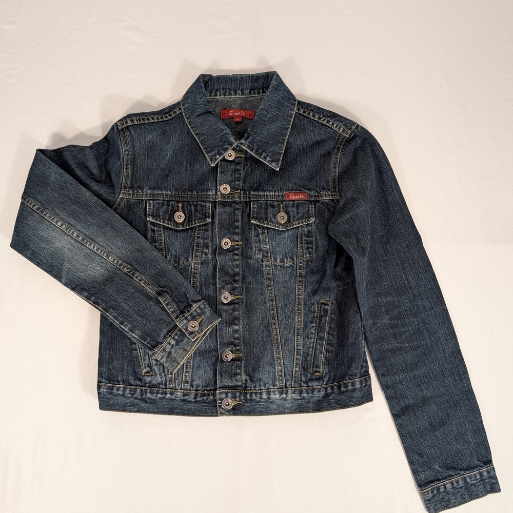 Gi and Jo Blue Cropped Denim Jacket 100% Cotton Size Medium